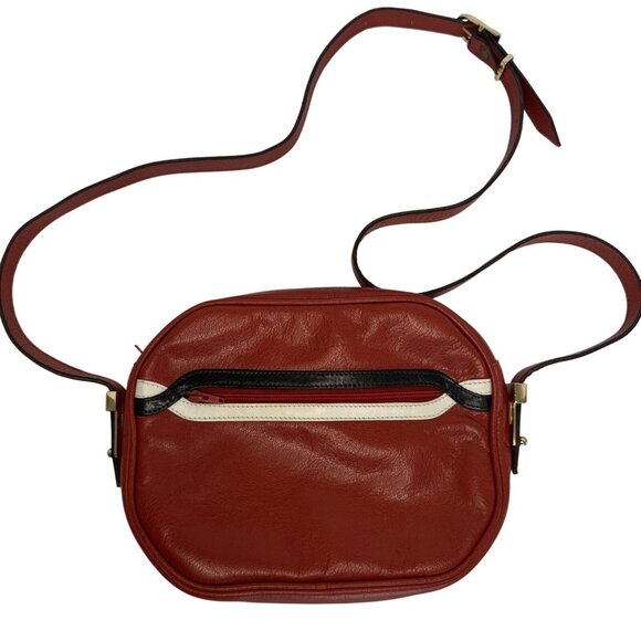 Lanvin Paris Red Leather Crossbody Bag With Black & White Trim - Picture 1 of 12